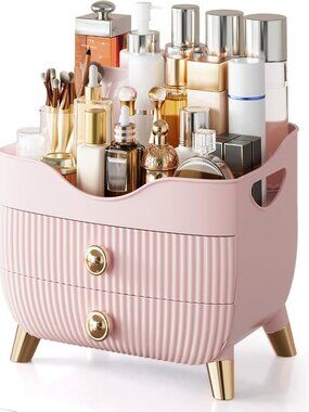 Pink Makeup Organizer with Drawers – Large Cosmetic & Skincare Storage Case